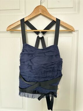 Anthropologie Navy Blue Ruffle Tank with Black Straps